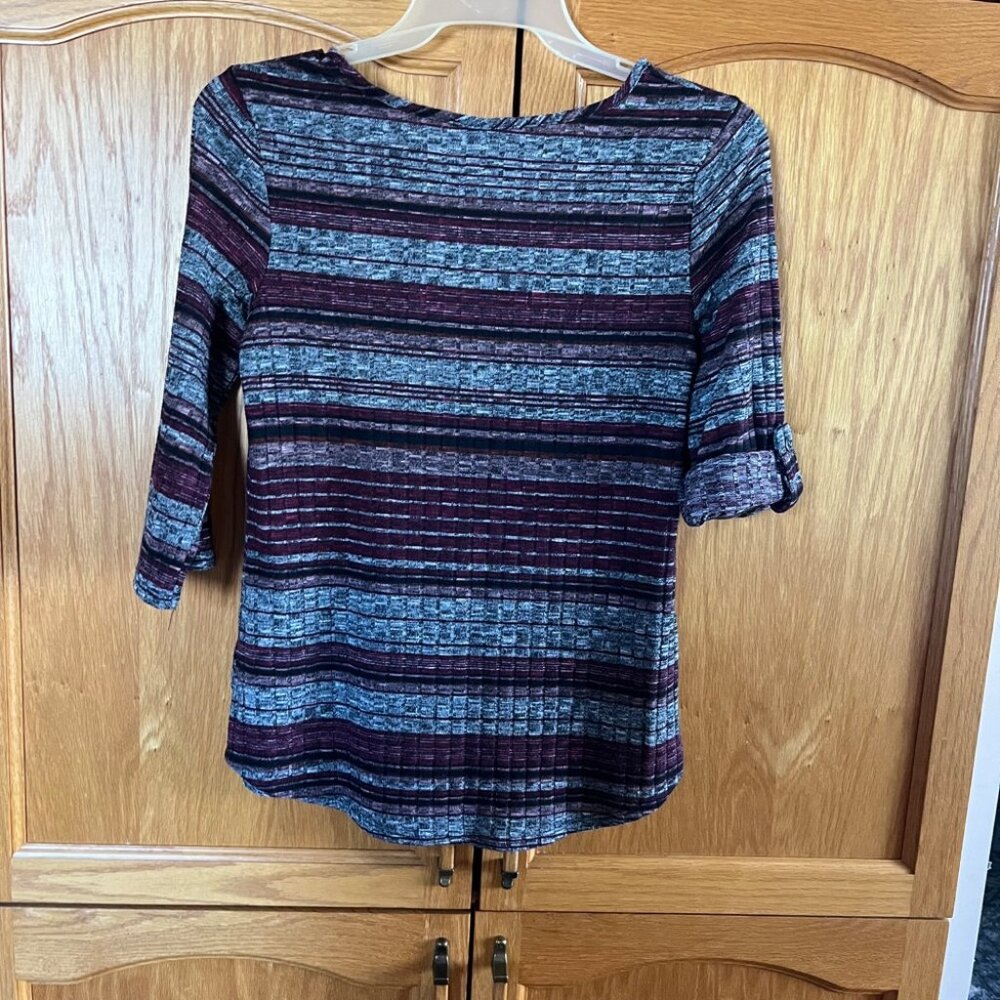 Mandee Striped Long Sleeve Top - Burgundy and Gray